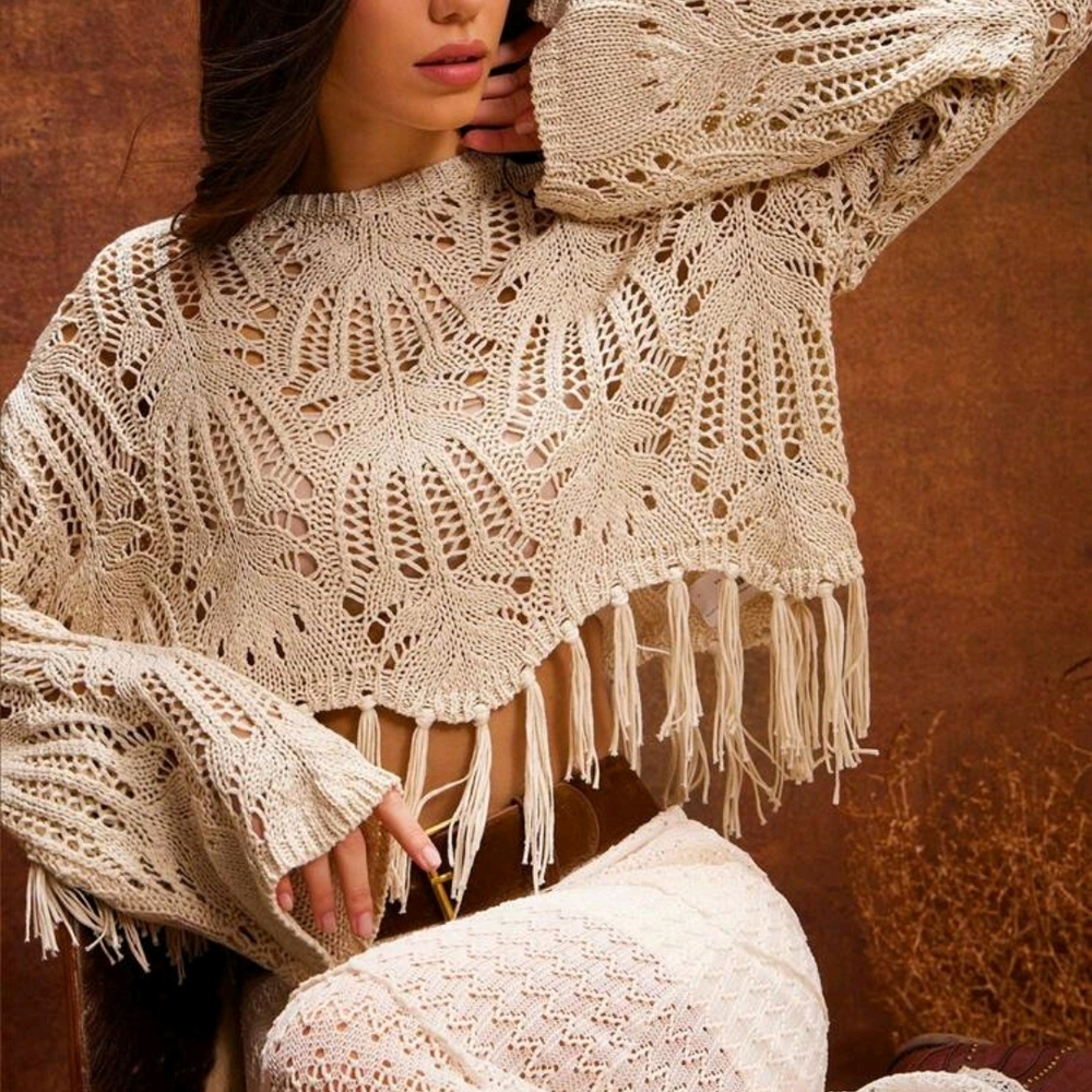 Elegant Cream Crochet Sweater